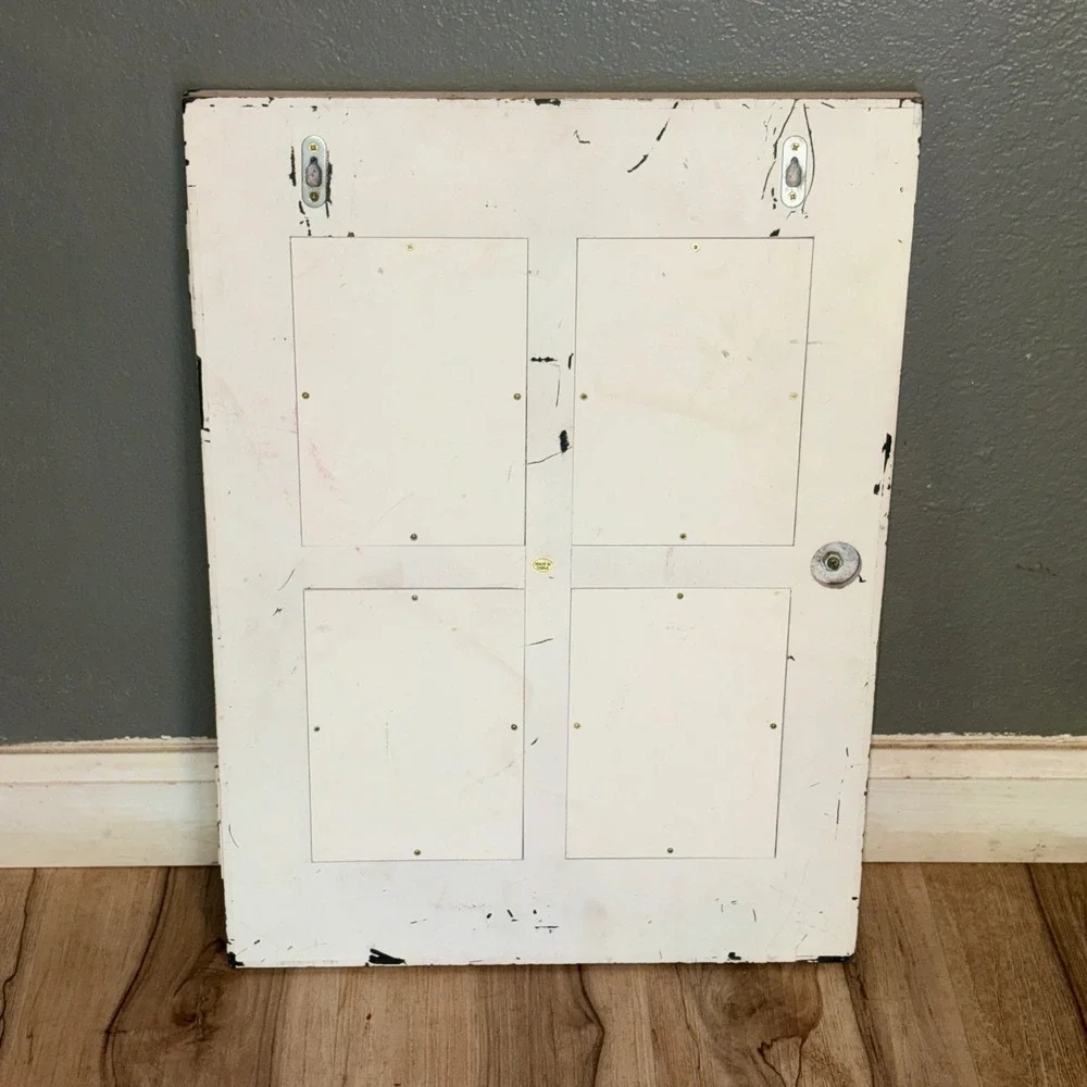 Vtg Distressed White Door Mirror Wall Hook Rack Crystal Knob Farmhouse 14.5x20